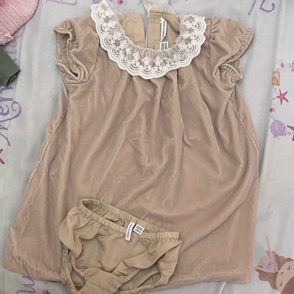 Janie and Jack Beige Dress with Lace Collar